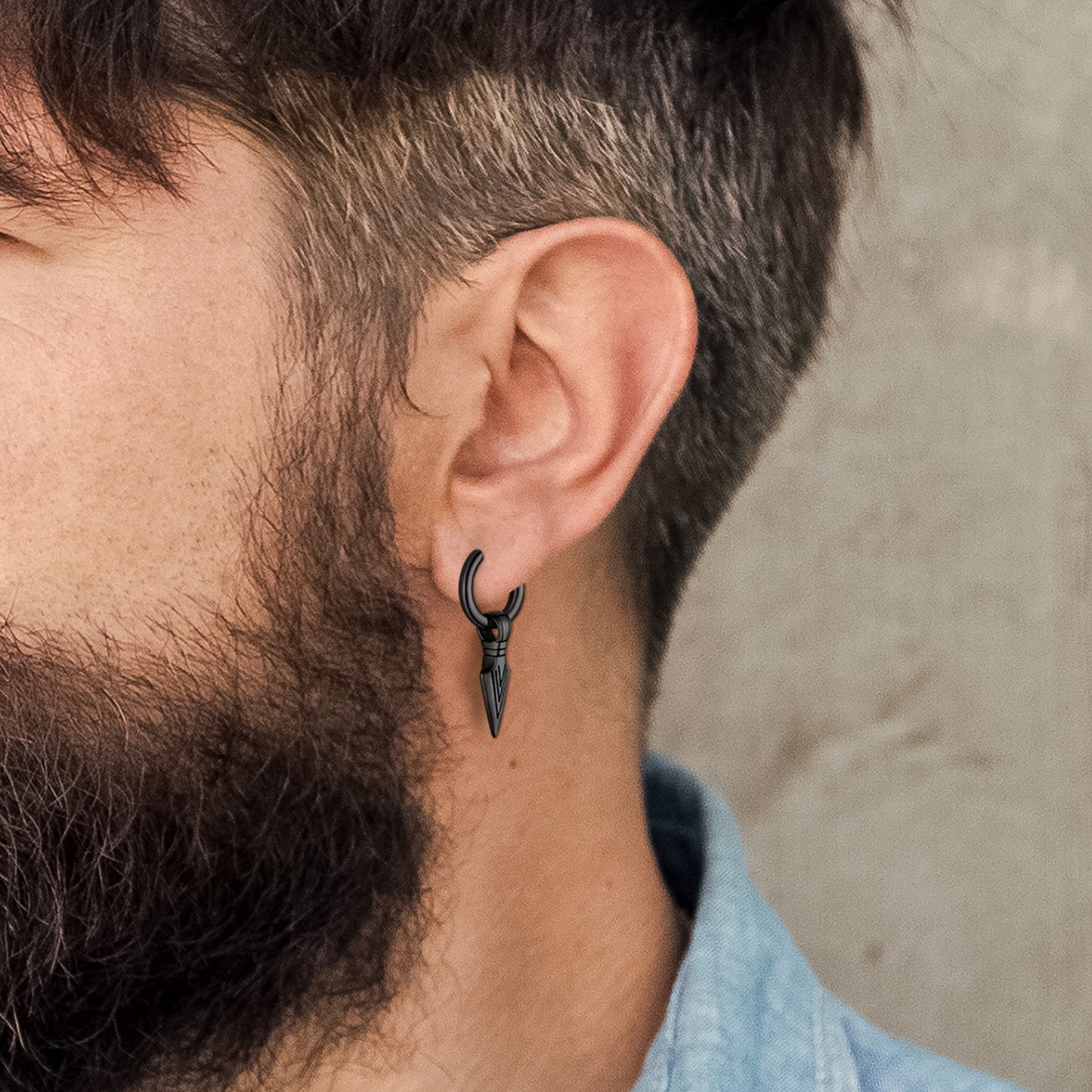 Norse Viking Arrowhead Spear Gungnir Drop Hoop Earring on Man