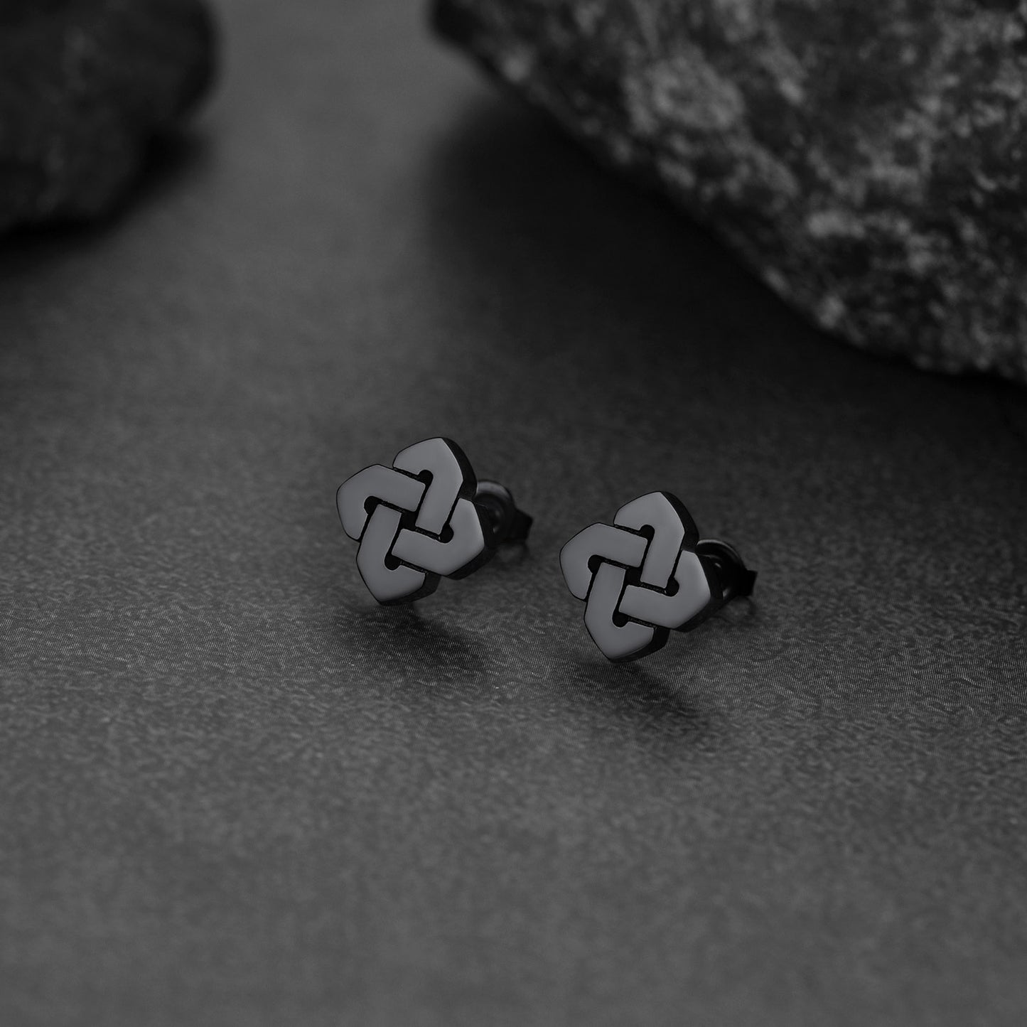 Black Celtic stud earrings for men, stainless steel jewelry