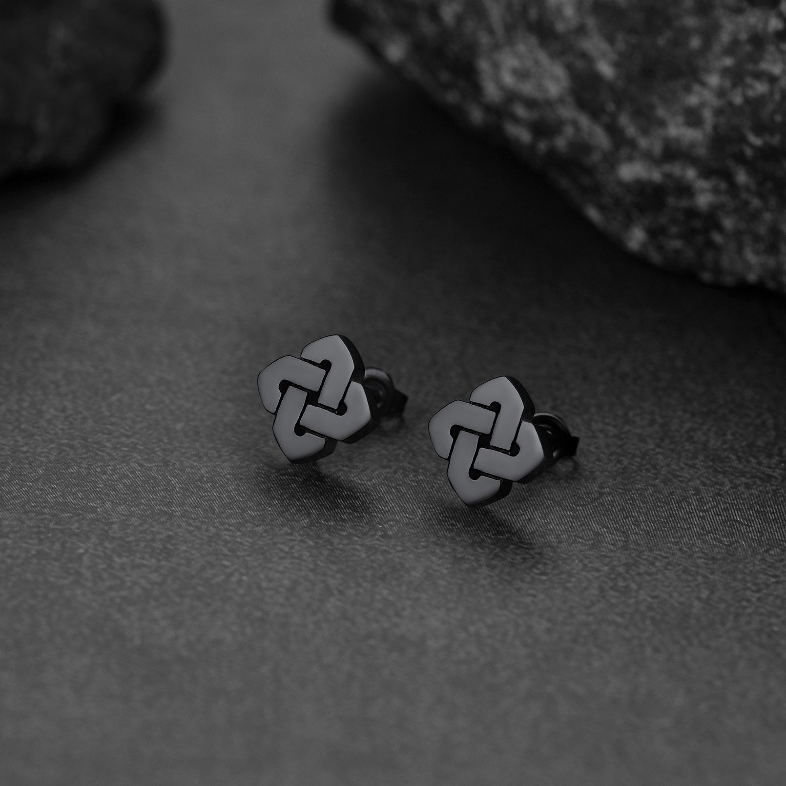 Black Celtic stud earrings for men, stainless steel jewelry