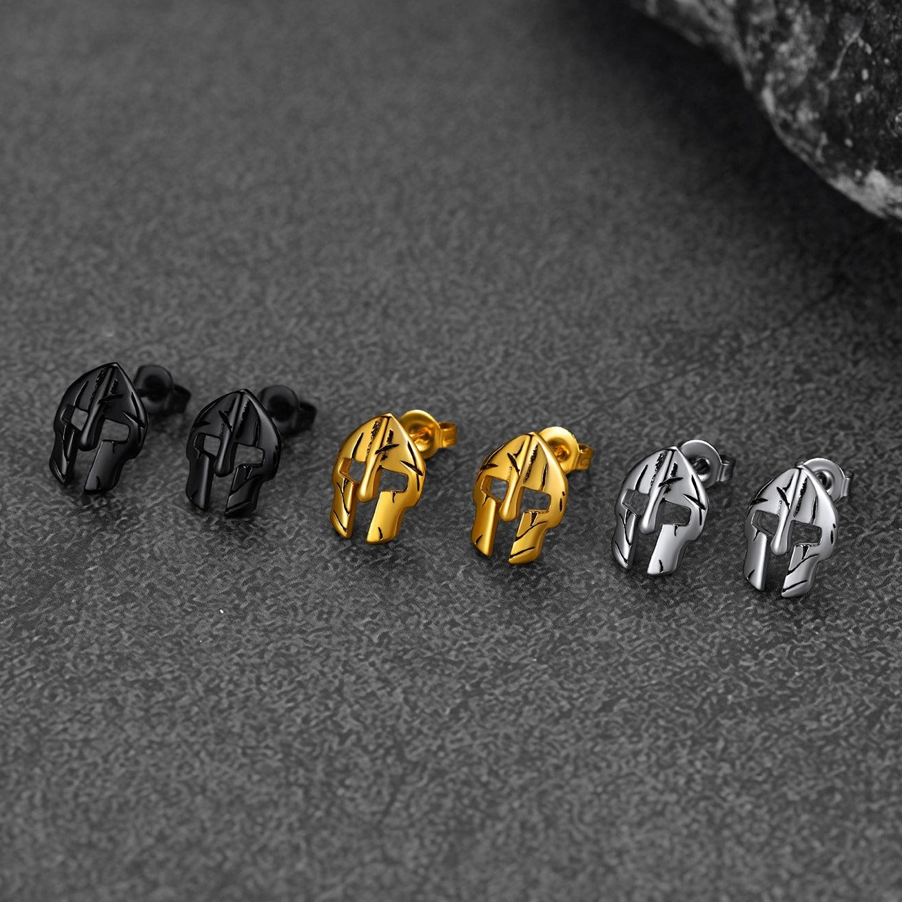 Spartan Helmet Stainless Steel Stud Earrings FaithHeart Jewelry