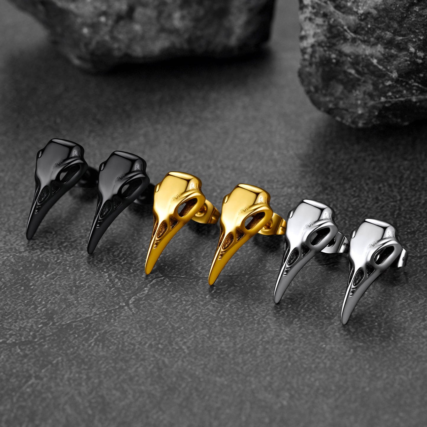 FaithHeart Gothic Norse Viking Raven Stud Earrings for Men