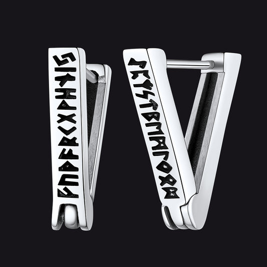 FaithHeart Viking Runes Triangle Huggie Hoop Earrings For Men FaithHeartimg