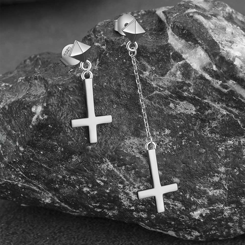 FaithHeart Sterling Silver Inverted Cross Dangle Earrings Stud FaithHeart