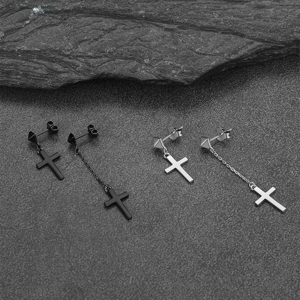 FaithHeart Asymmetry Cross Dangle Earrings Studs FaithHeart