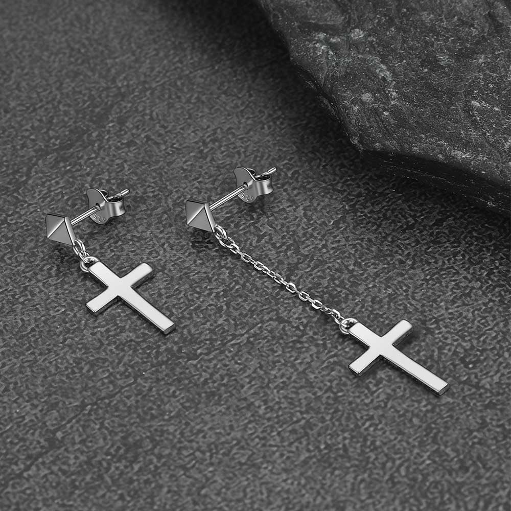 FaithHeart Asymmetry Cross Dangle Earrings Studs FaithHeart