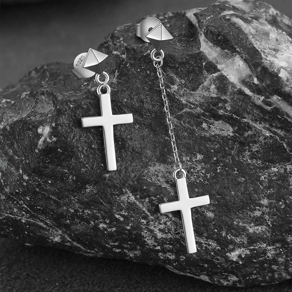 FaithHeart Asymmetry Cross Dangle Earrings Studs FaithHeart