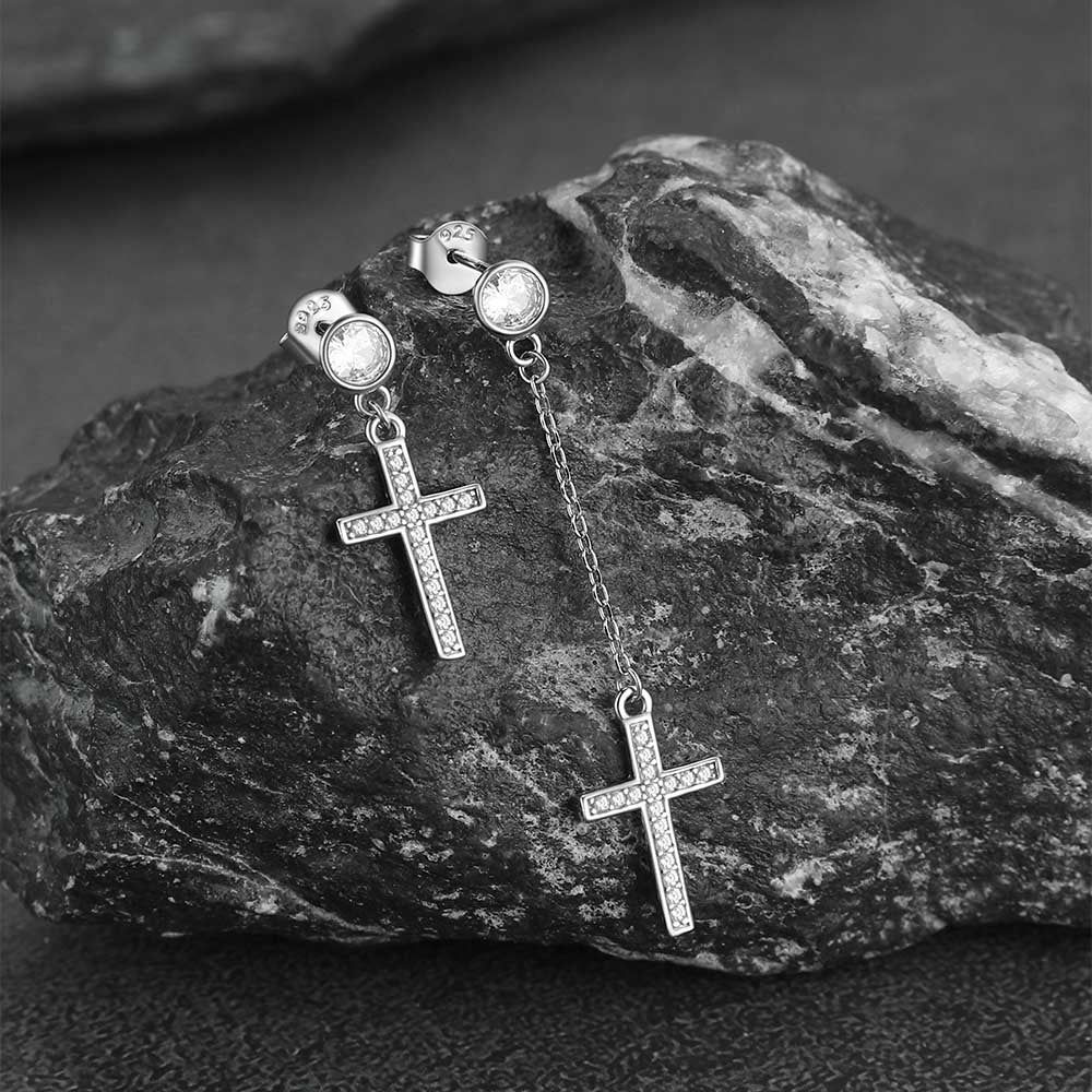 FaithHeart Cross Drop Earrings Sterling Silver Black Onyx Dainty Dangle Earrings FaithHeart