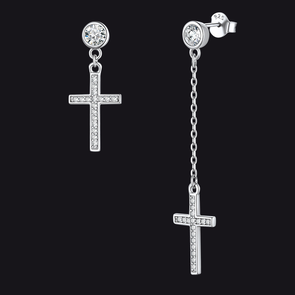 FaithHeart Cross Drop Earrings Sterling Silver Black Onyx Dainty Dangle Earrings FaithHeart