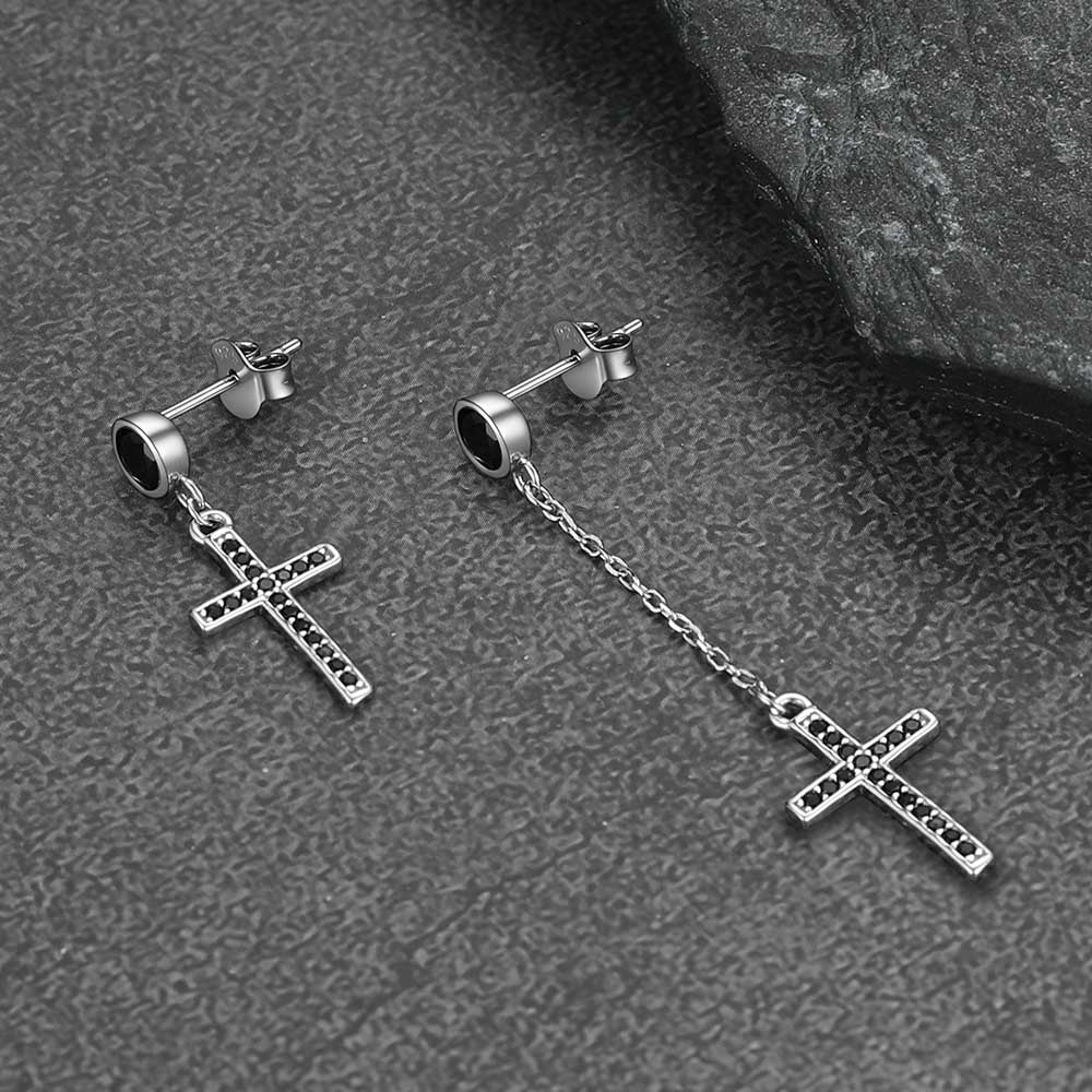FaithHeart Cross Drop Earrings Sterling Silver Black Onyx Dainty Dangle Earrings FaithHeart