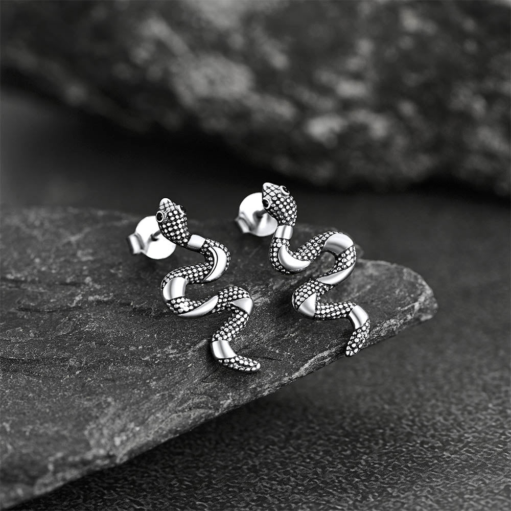 FaithHeart 925 Silver Black Onyx Snake Earrings FaithHeart