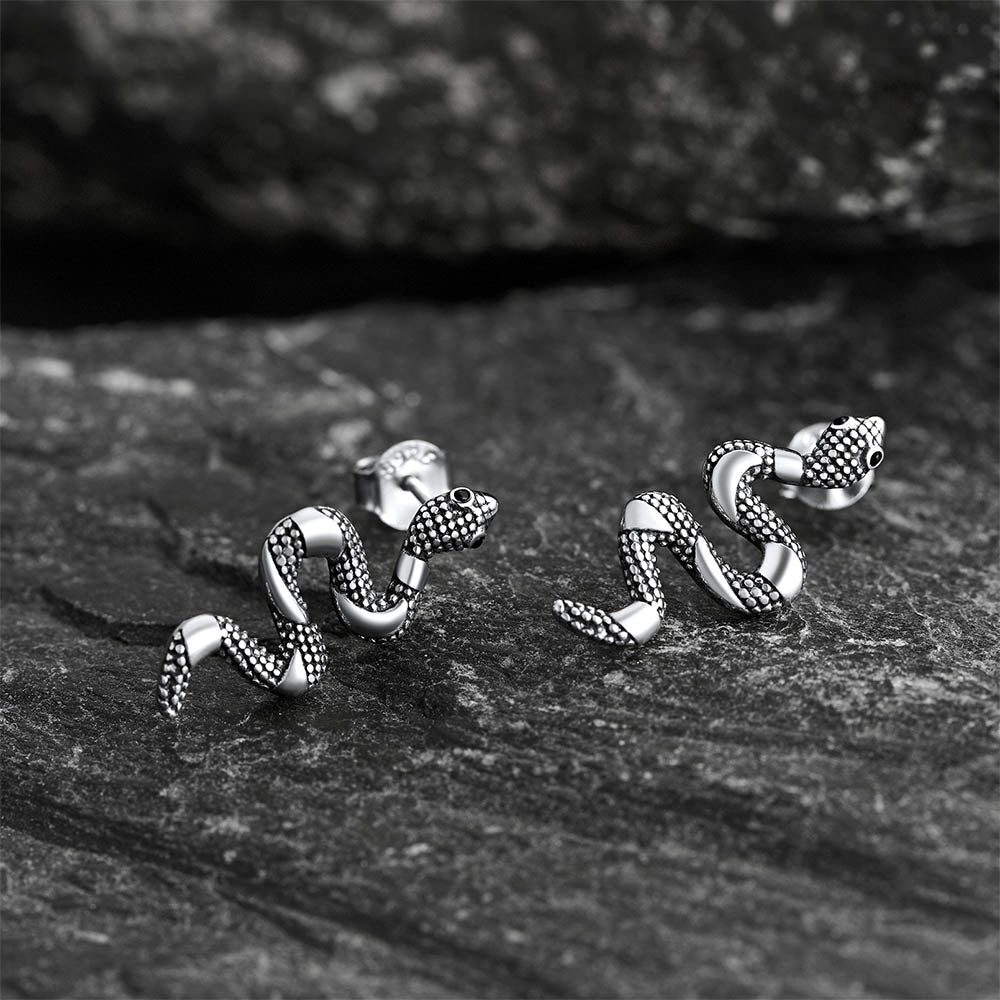 FaithHeart 925 Silver Black Onyx Snake Earrings FaithHeart