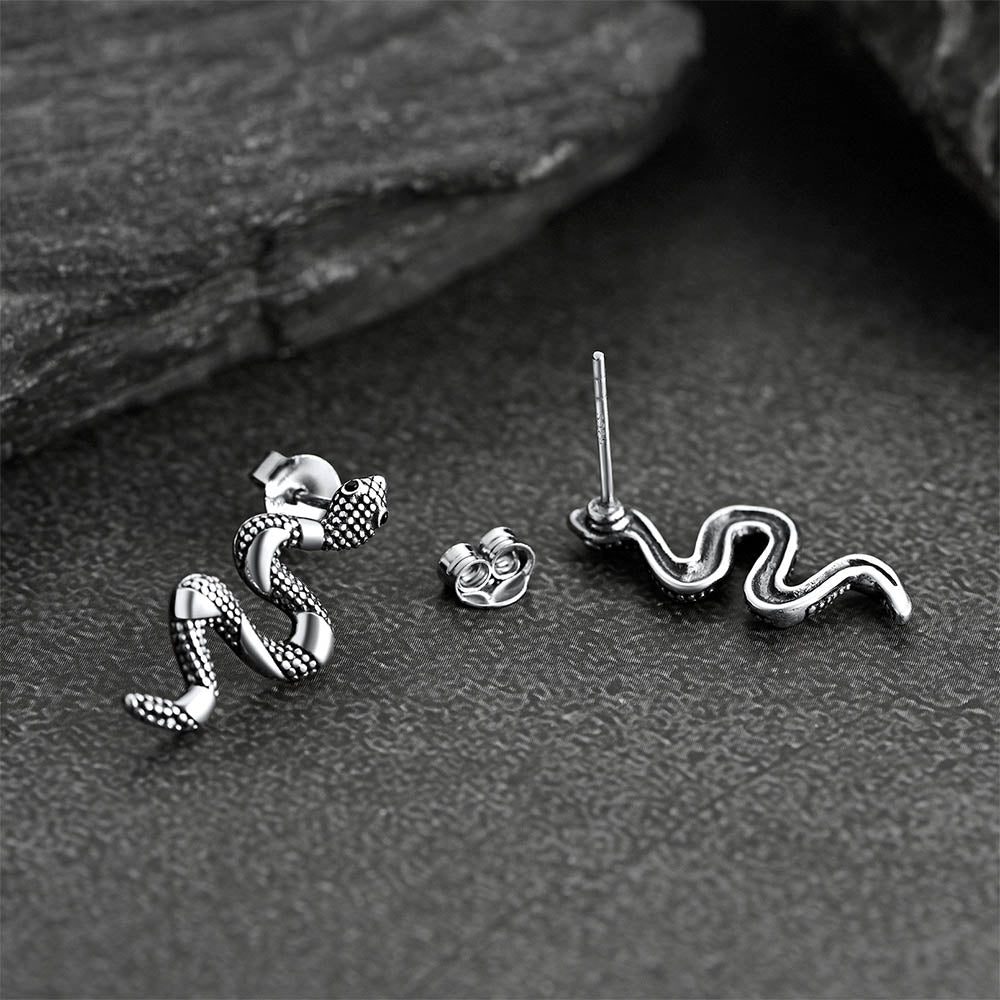 FaithHeart 925 Silver Black Onyx Snake Earrings FaithHeart