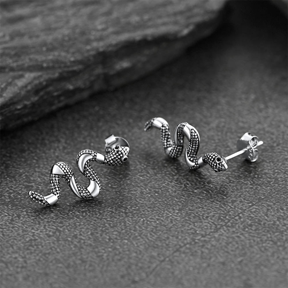 FaithHeart 925 Silver Black Onyx Snake Earrings FaithHeart