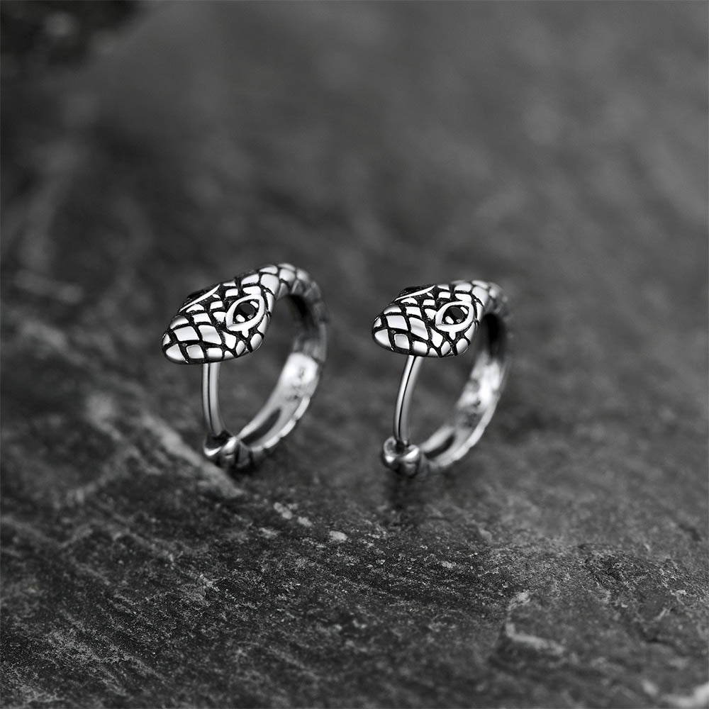 FaithHeart Snake Black Onyx Huggie Earrings Sterling Silver Gothic Earrings FaithHeart