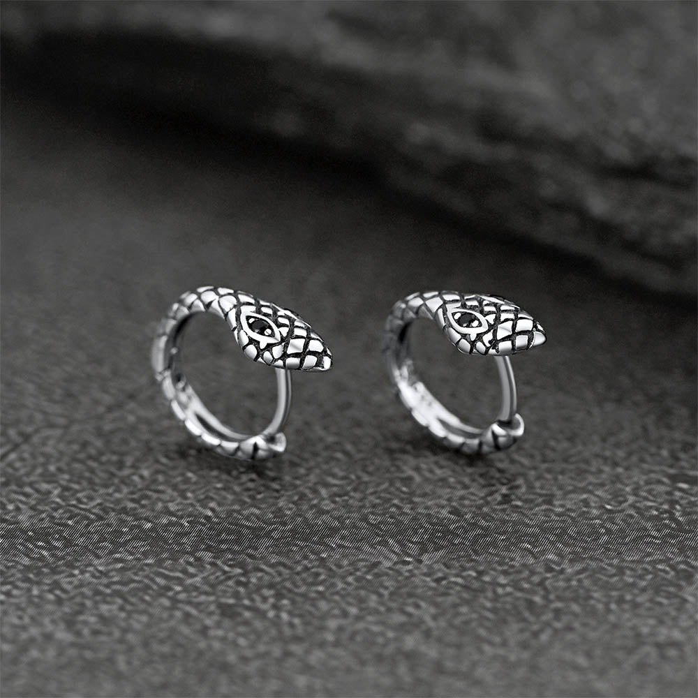 FaithHeart Snake Black Onyx Huggie Earrings Sterling Silver Gothic Earrings FaithHeart