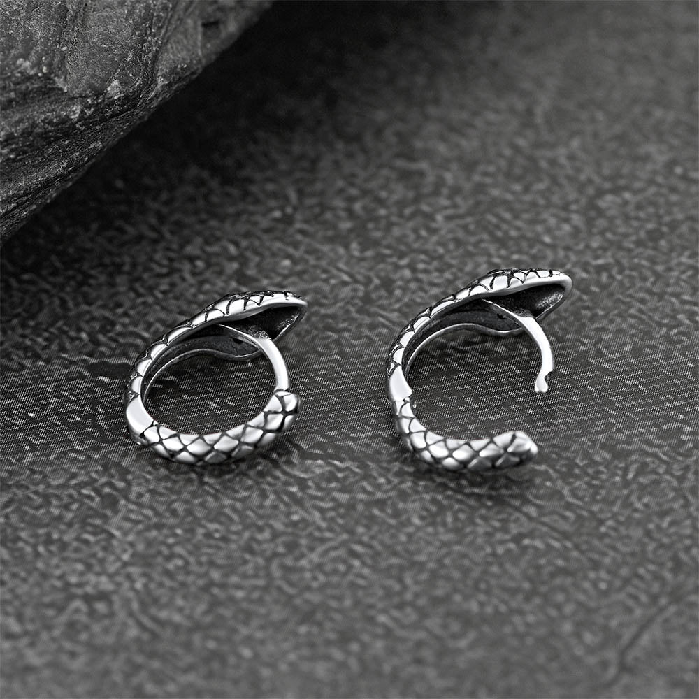 FaithHeart Snake Black Onyx Huggie Earrings Sterling Silver Gothic Earrings FaithHeart