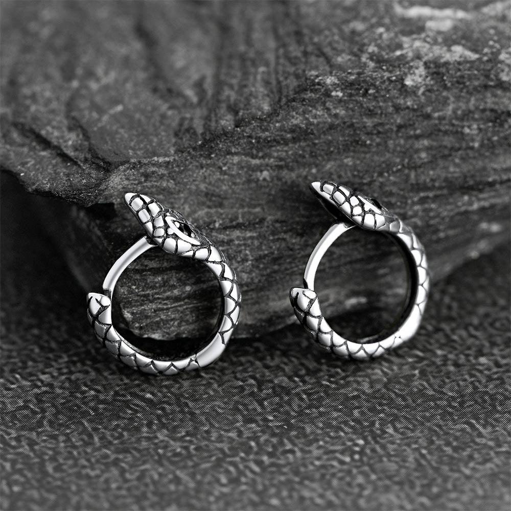 FaithHeart Snake Black Onyx Huggie Earrings Sterling Silver Gothic Earrings FaithHeart