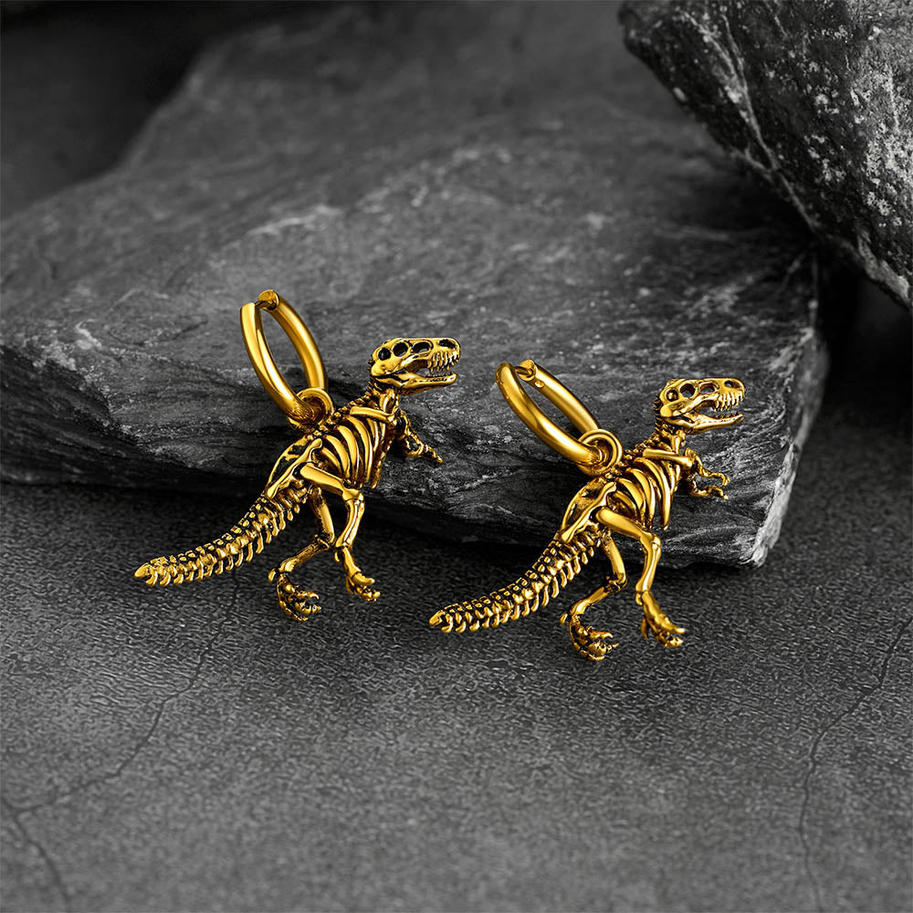 FaithHeart T-Rex Dinosaur Skull Punk Drop Earrings Vintage Dino Skeleton Earrings FaithHeart