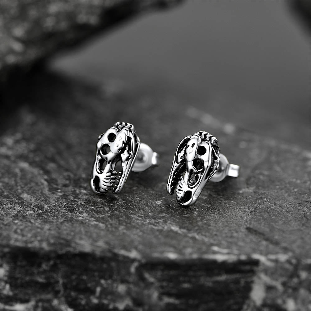 FaithHeart Dinosaur Stud Earrings Stainless Steel Punk Rock Earrings for Men FaithHeart