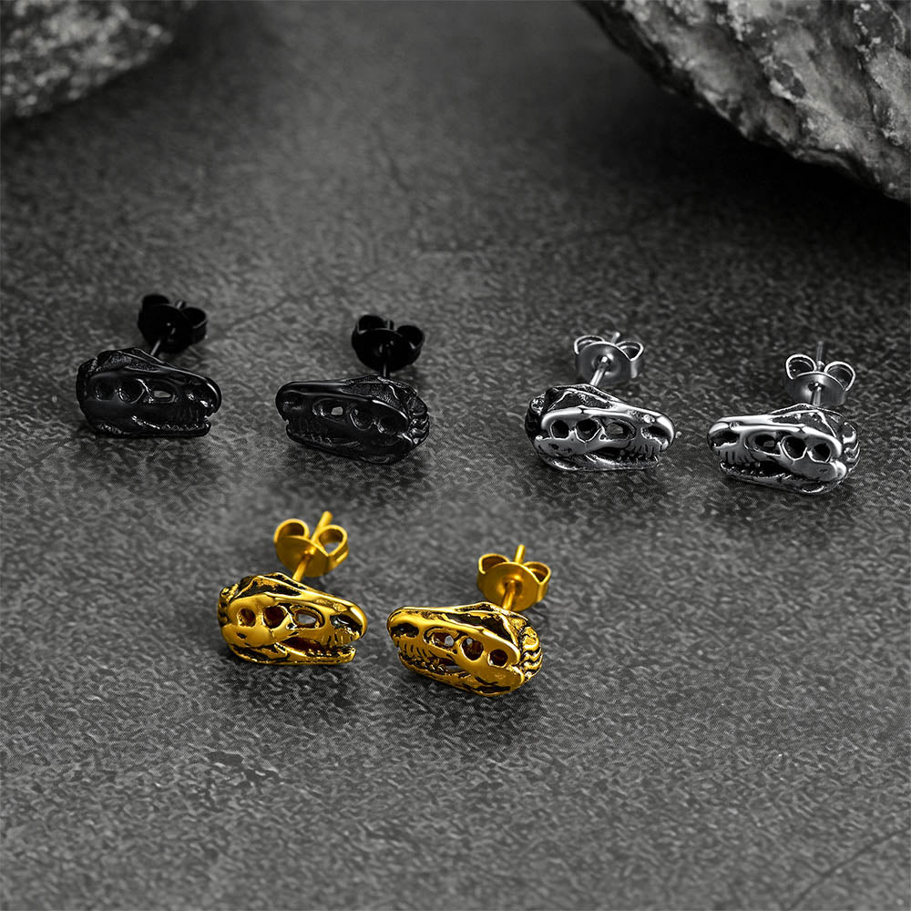 FaithHeart Dinosaur Stud Earrings Stainless Steel Punk Rock Earrings for Men FaithHeart