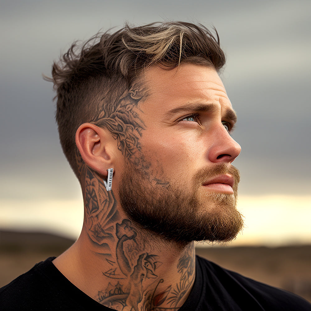 FaithHeart Roman Numerals Triangle Huggie Hoop Earrings For Men FaithHeart