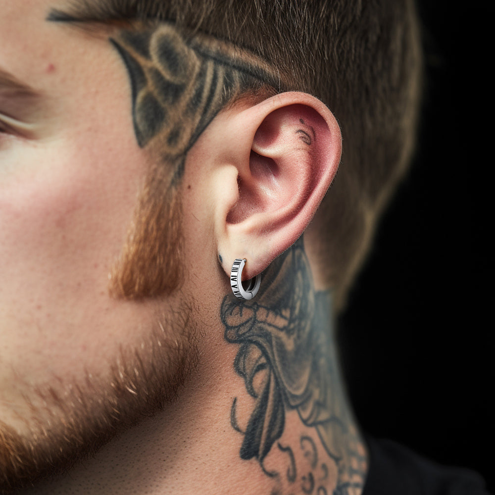 FaithHeart Roman Numerals Hoop Huggie Earrings For Men FaithHeart