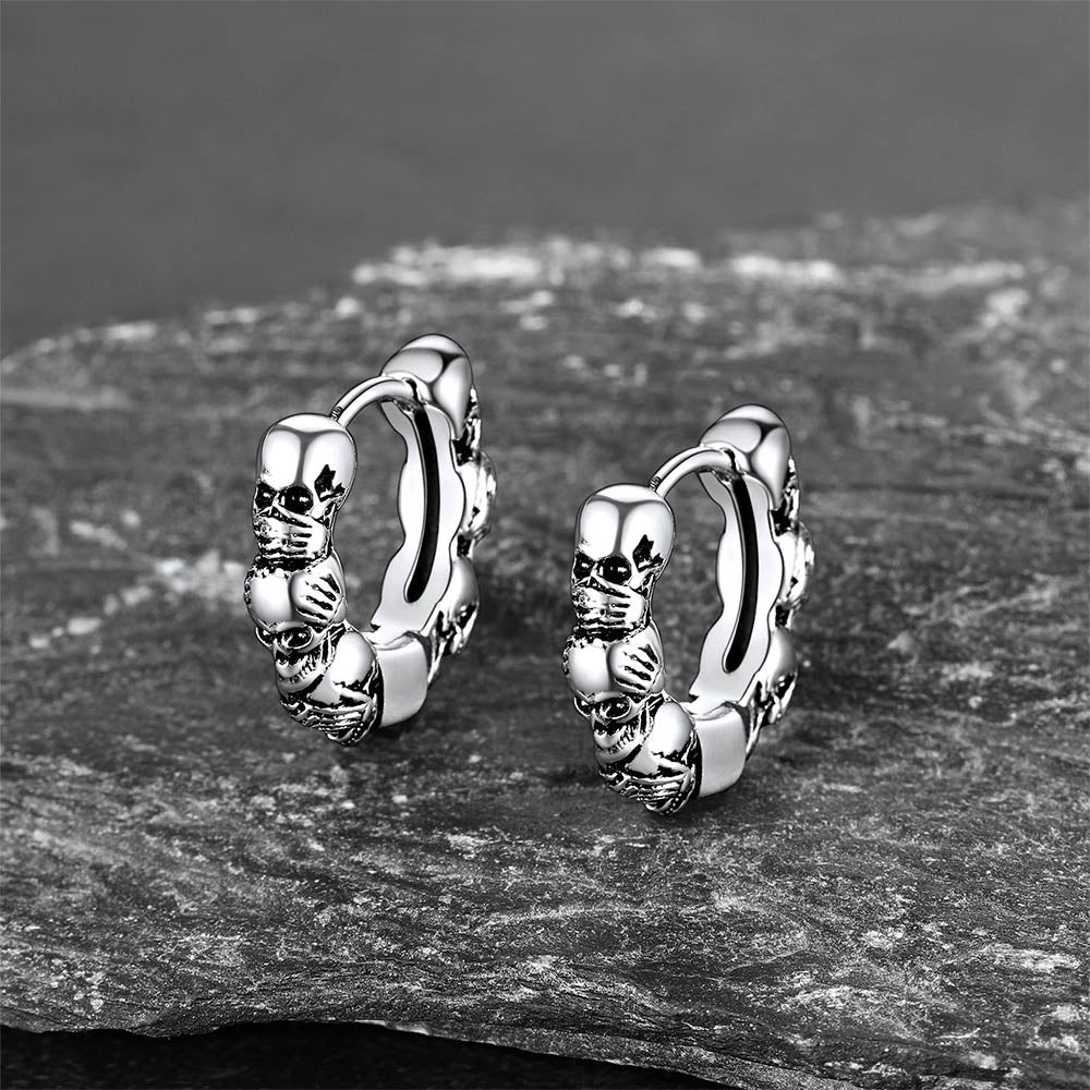 FaithHeart Gothic Skull Sterling Silver Hoop Earrings For Men FaithHeart