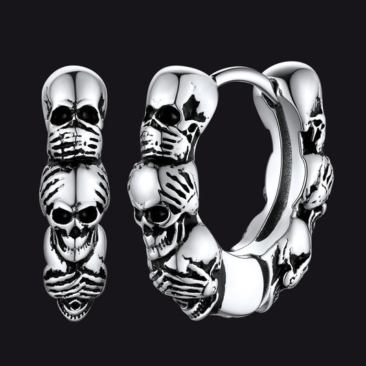 FaithHeart Gothic Skull Sterling Silver Hoop Earrings For Men FaithHeartimg