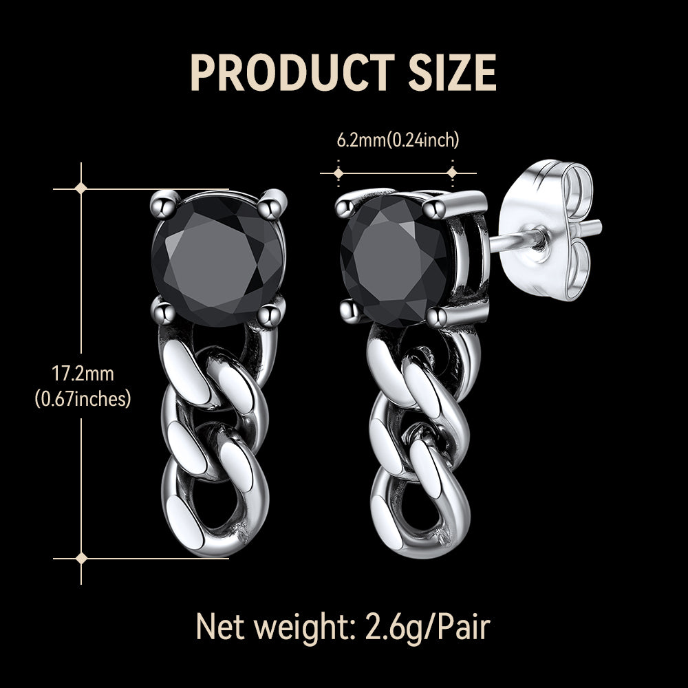 Black Cubic Zirconia Chain Link Dangle Stud Earrings for Men - Product Size