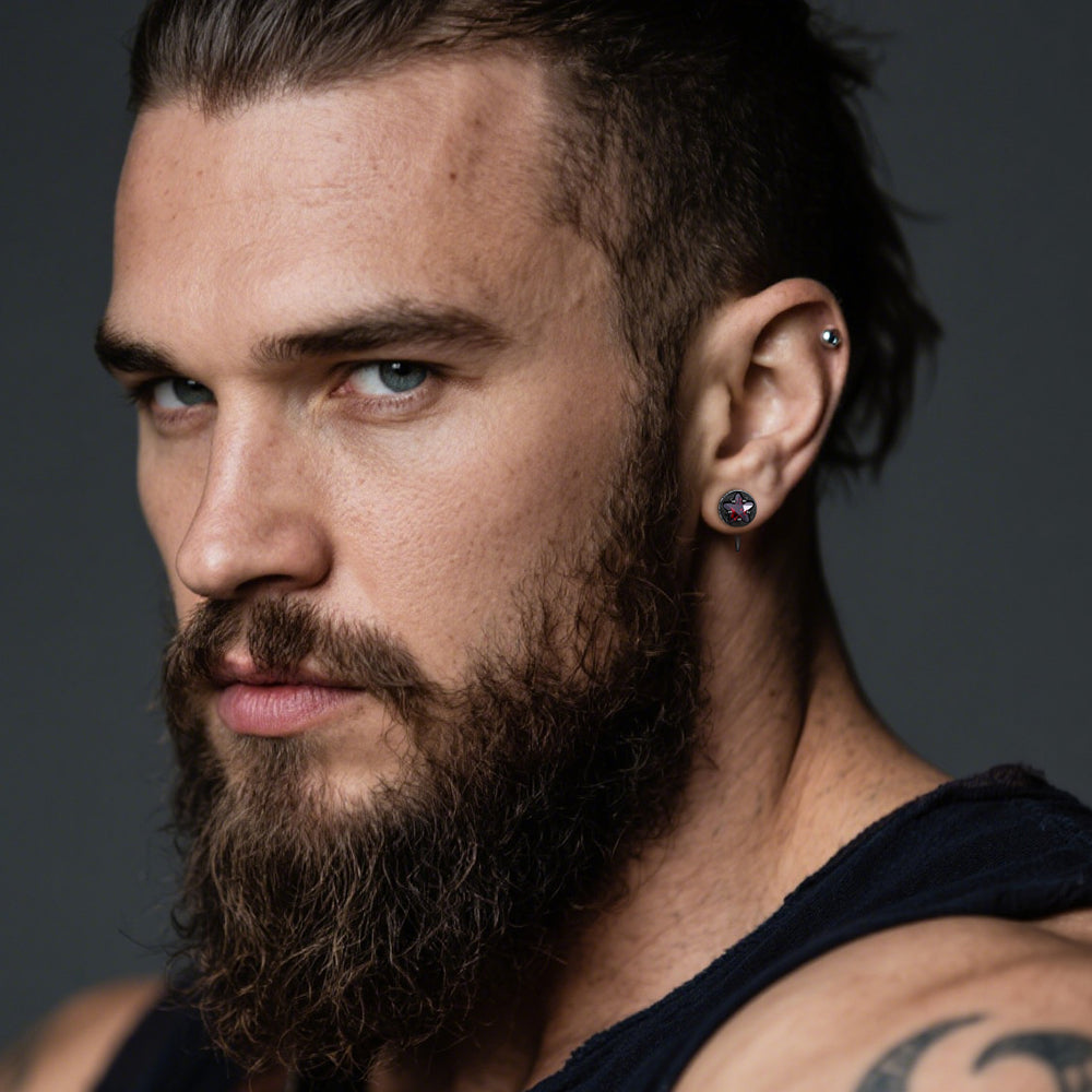 Viking Nordic Star Rune Fang Stud Earrings for Men