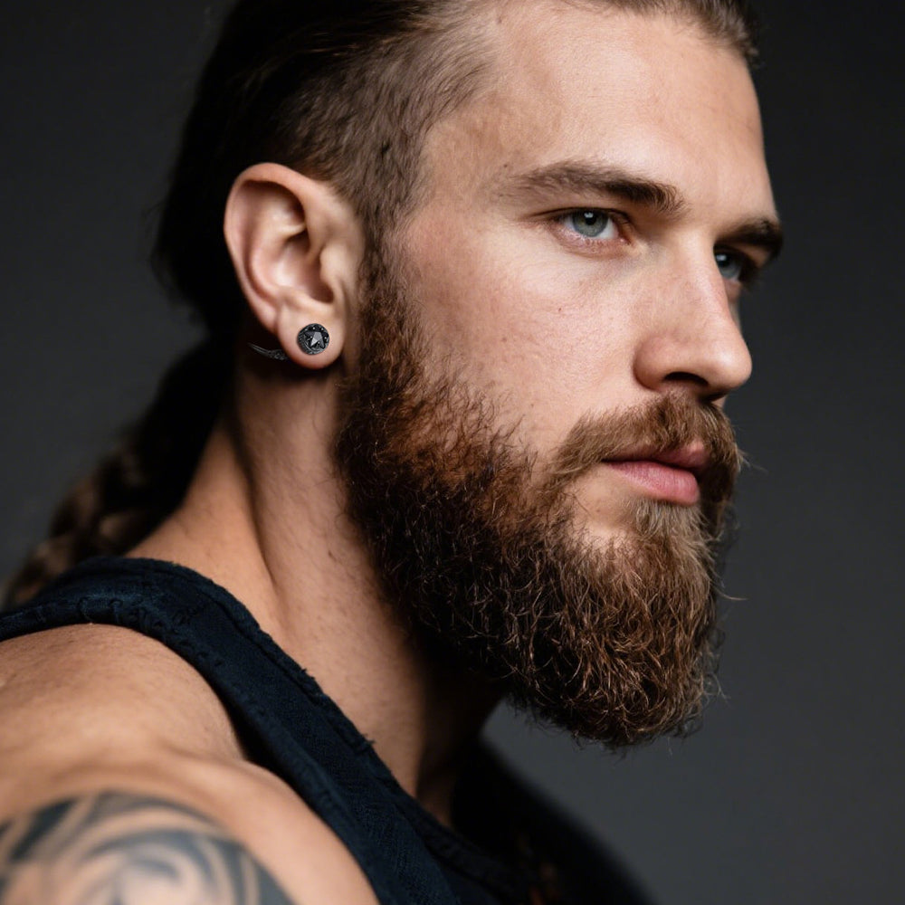 Viking Nordic Star Rune Fang Stud Earrings for Men