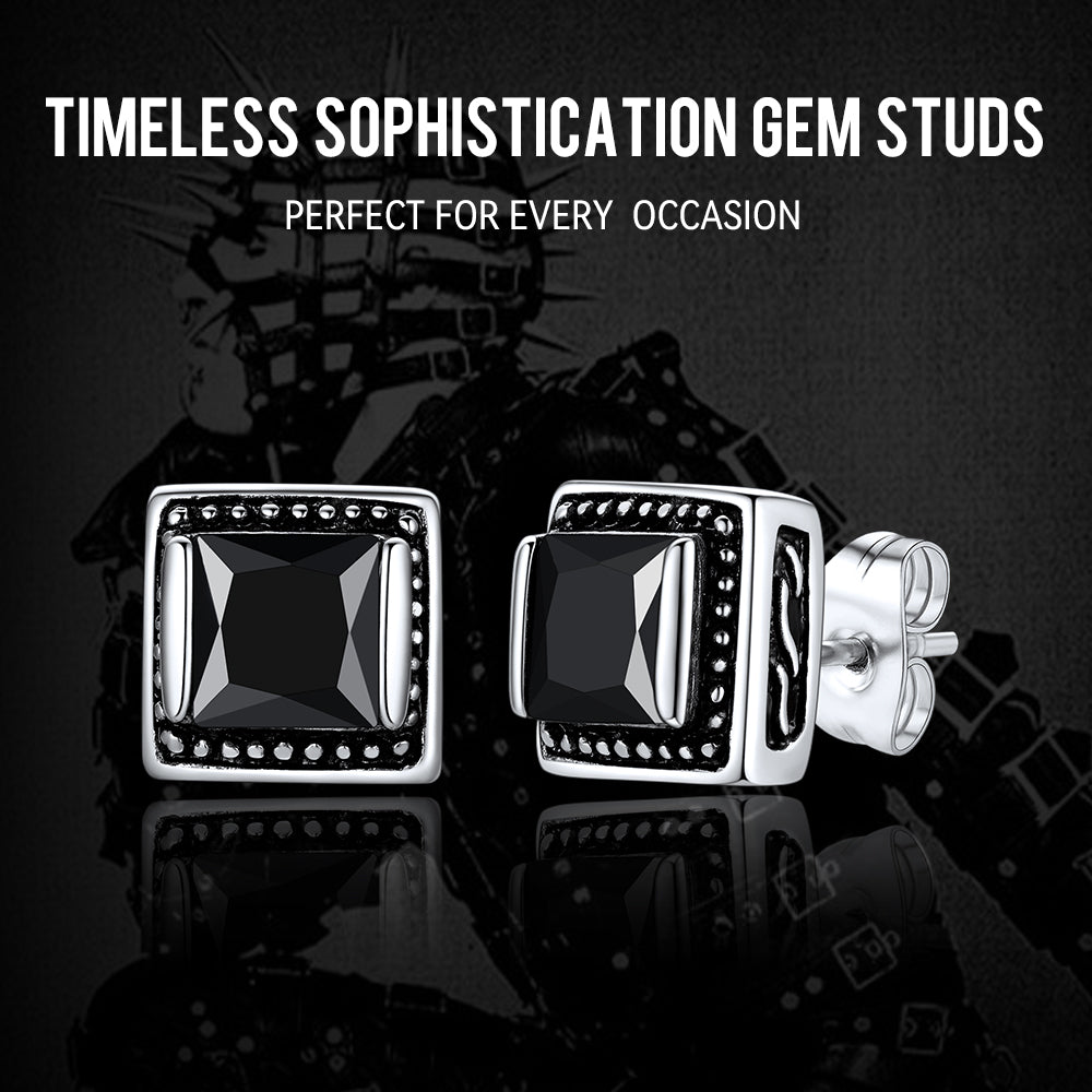 Stainless Steel Gemstone Vintage Stud Earrings for Men