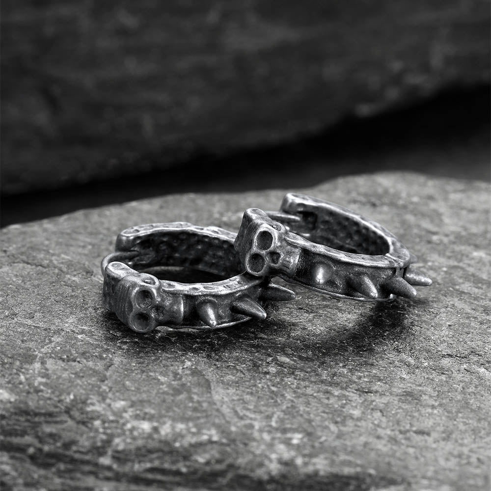 Gothic Vintage Black Skull Spiked Hoop Earrings