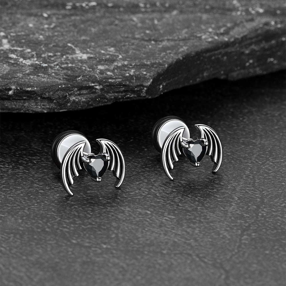 Devil Wings Heart Cubic Zircon Stud Earrings for Men Women FaithHeart Jewelry