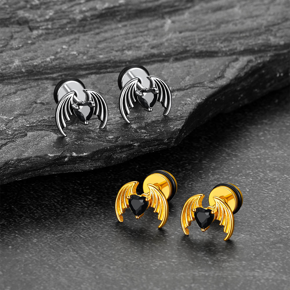 Silver and gold devil wing heart earrings
