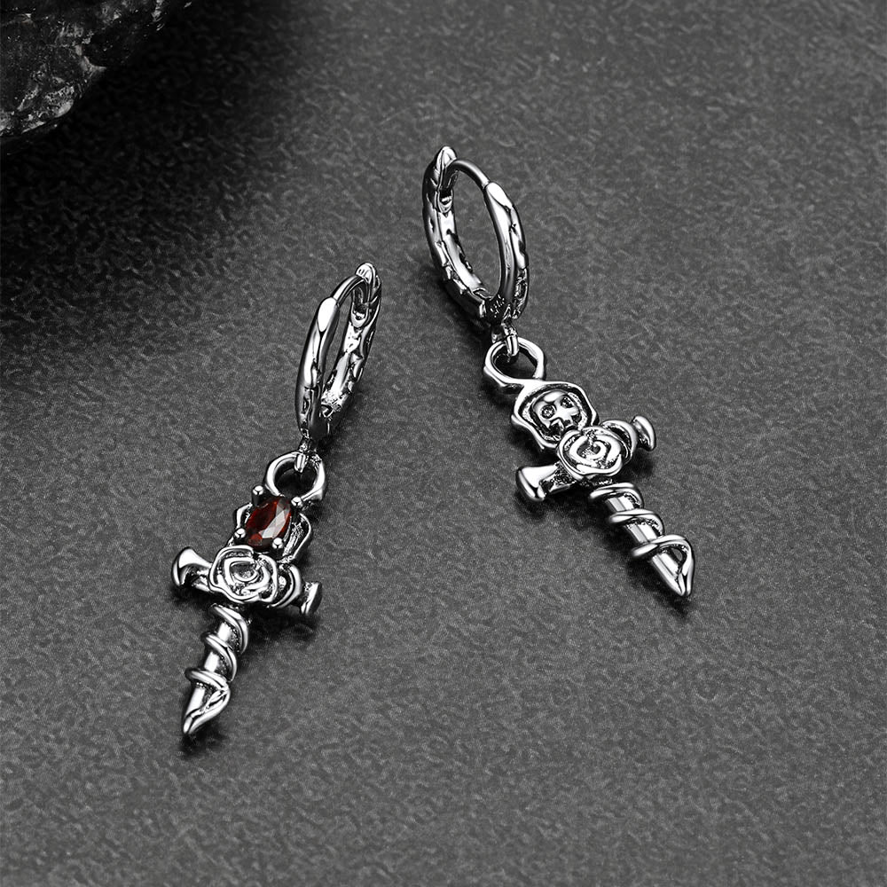 Bold copper rose skull cross earrings for edgy fashion looks