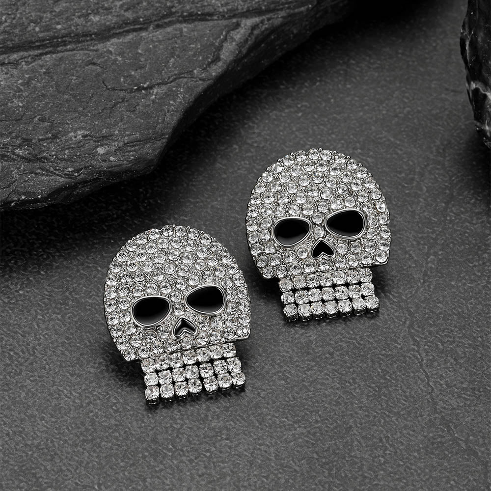 Halloween ghost sparkling crystal skull stud earrings for men Gothic jewelry