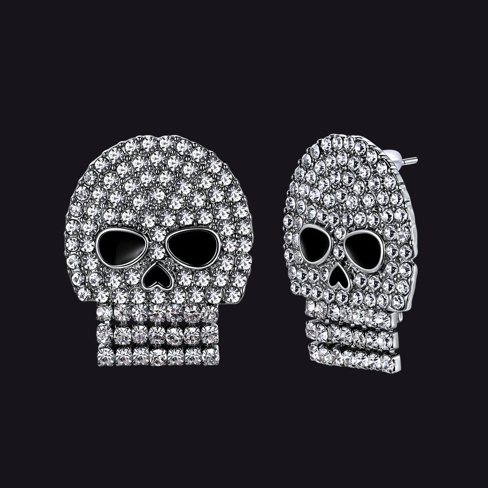 Halloween Ghost Skull Earrings for Men | Sparkling Gothic Crystal Studs