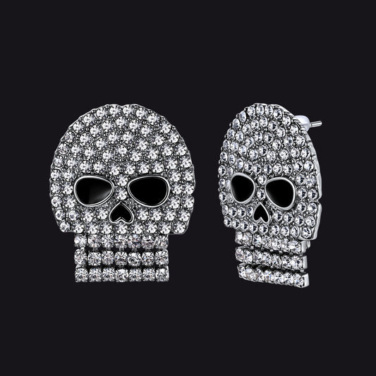 Halloween Ghost Skull Earrings for Men | Sparkling Gothic Crystal Studsimg