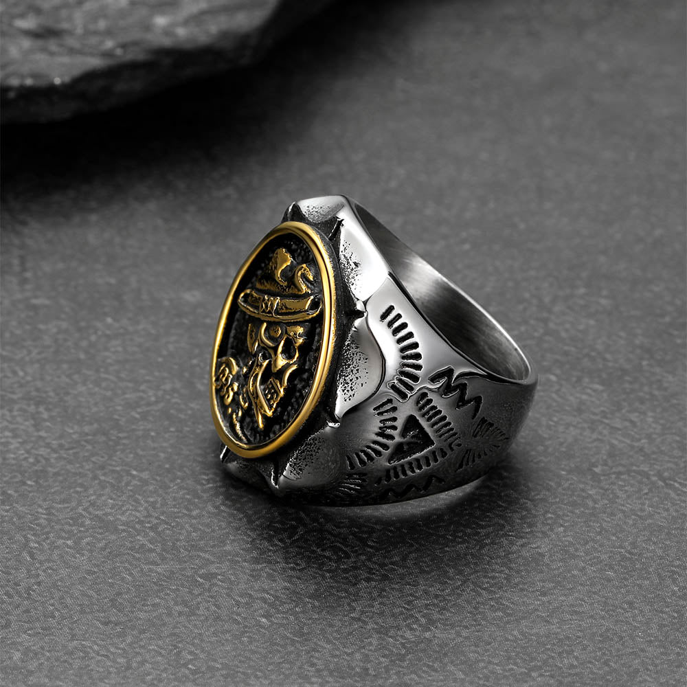 cowboy hat skull gothic ring punk biker style for men