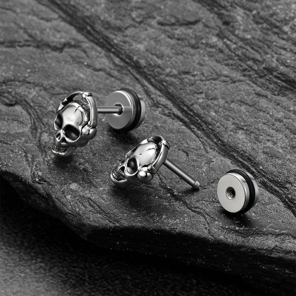 Stainless steel Halloween skull stud earring with dark Gothic design