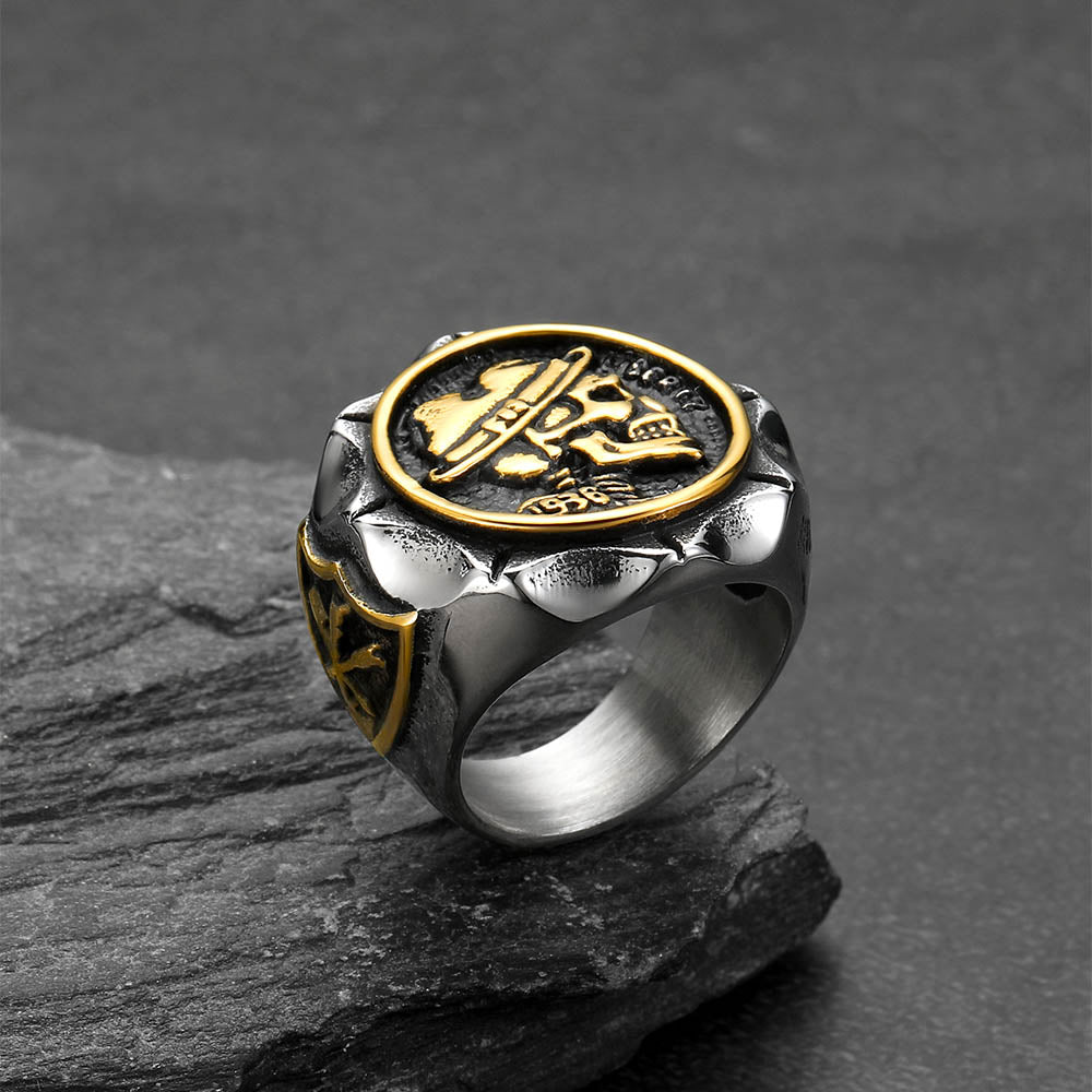 Halloween Gothic Punk Cowboy Hat Skull Ring for Men