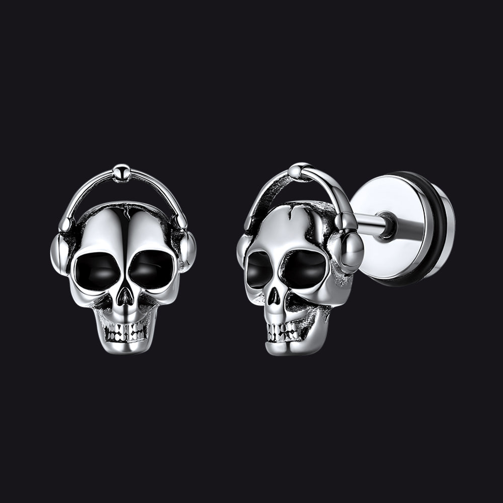 Halloween Gothic Skull Stud Earrings for Men Punk Stainless Steel Jewelry