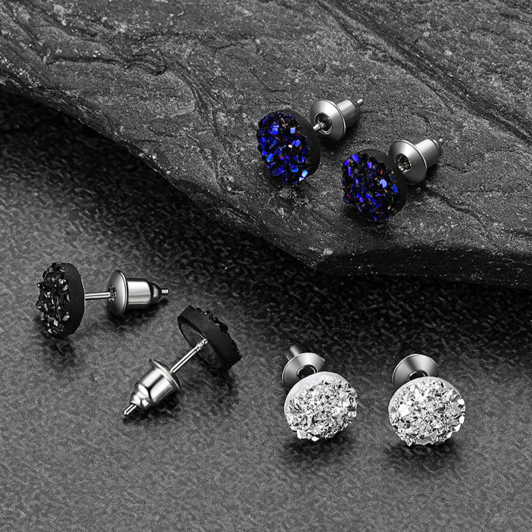 unisex diamond stud earrings black white blue design
