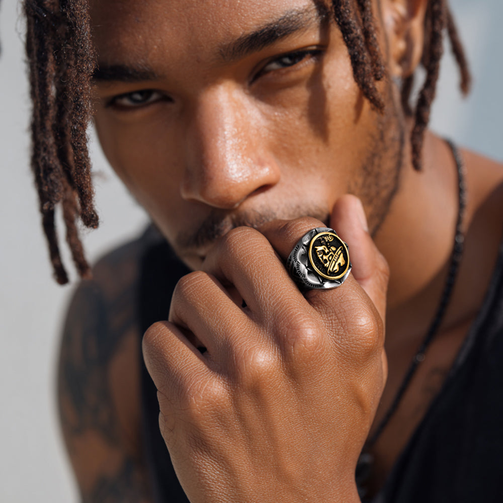 Man with Punk Cowboy Hat Skull Ring