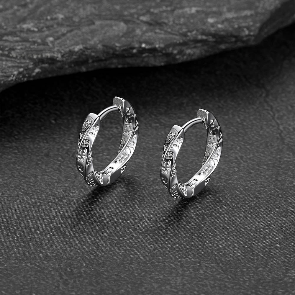 Minimalism engraved Luck Mobius twist hoop earrings for men