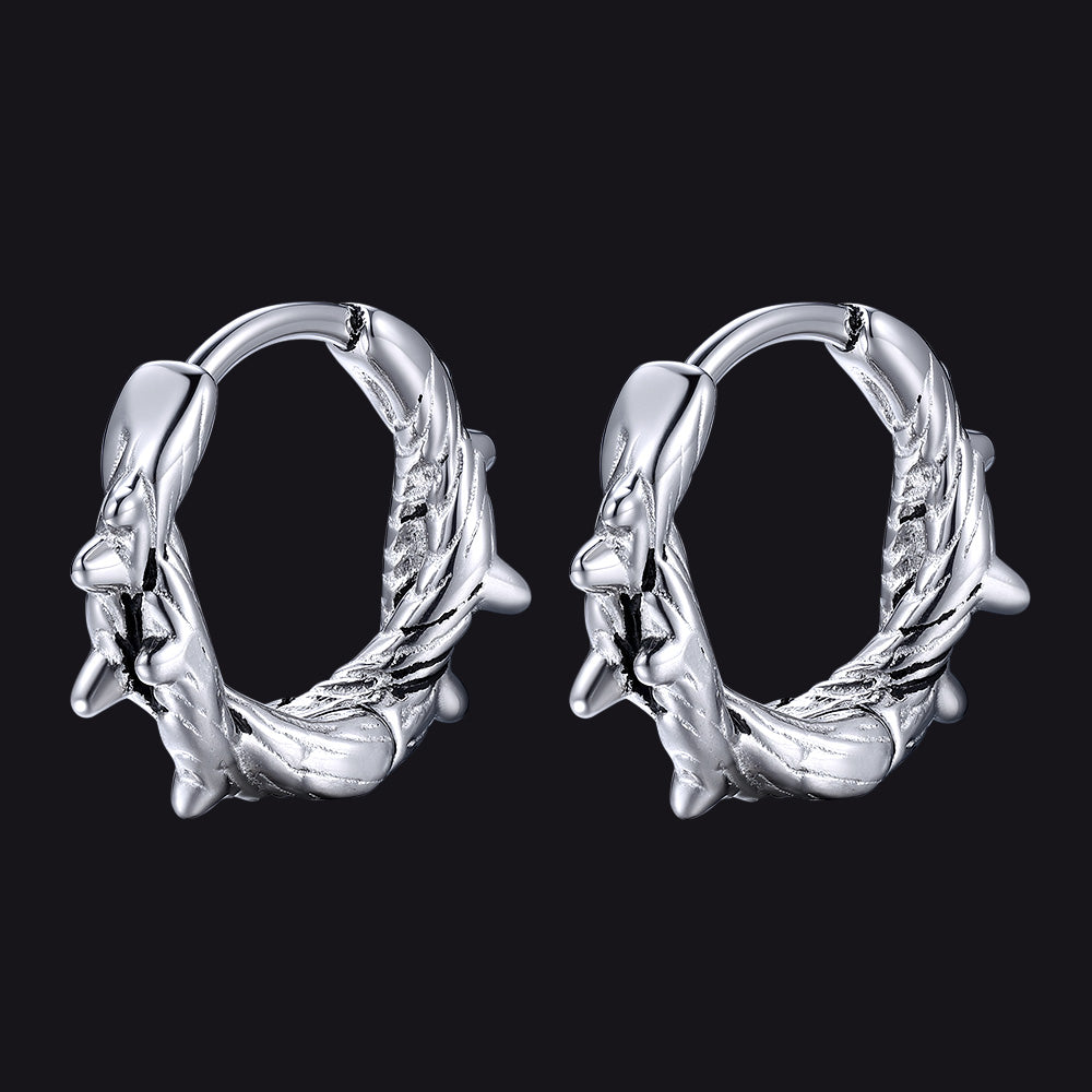 Punk spike thorns hoop earrings for men close-up