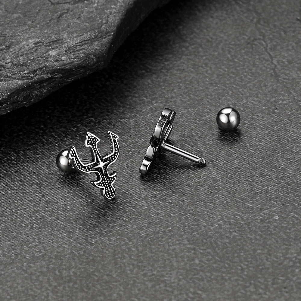 Bold Poseidon trident cross earrings, a symbol of strength and faith
