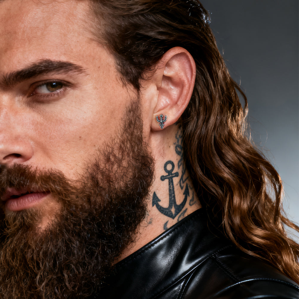 Poseidon Trident Cross Stud Earring