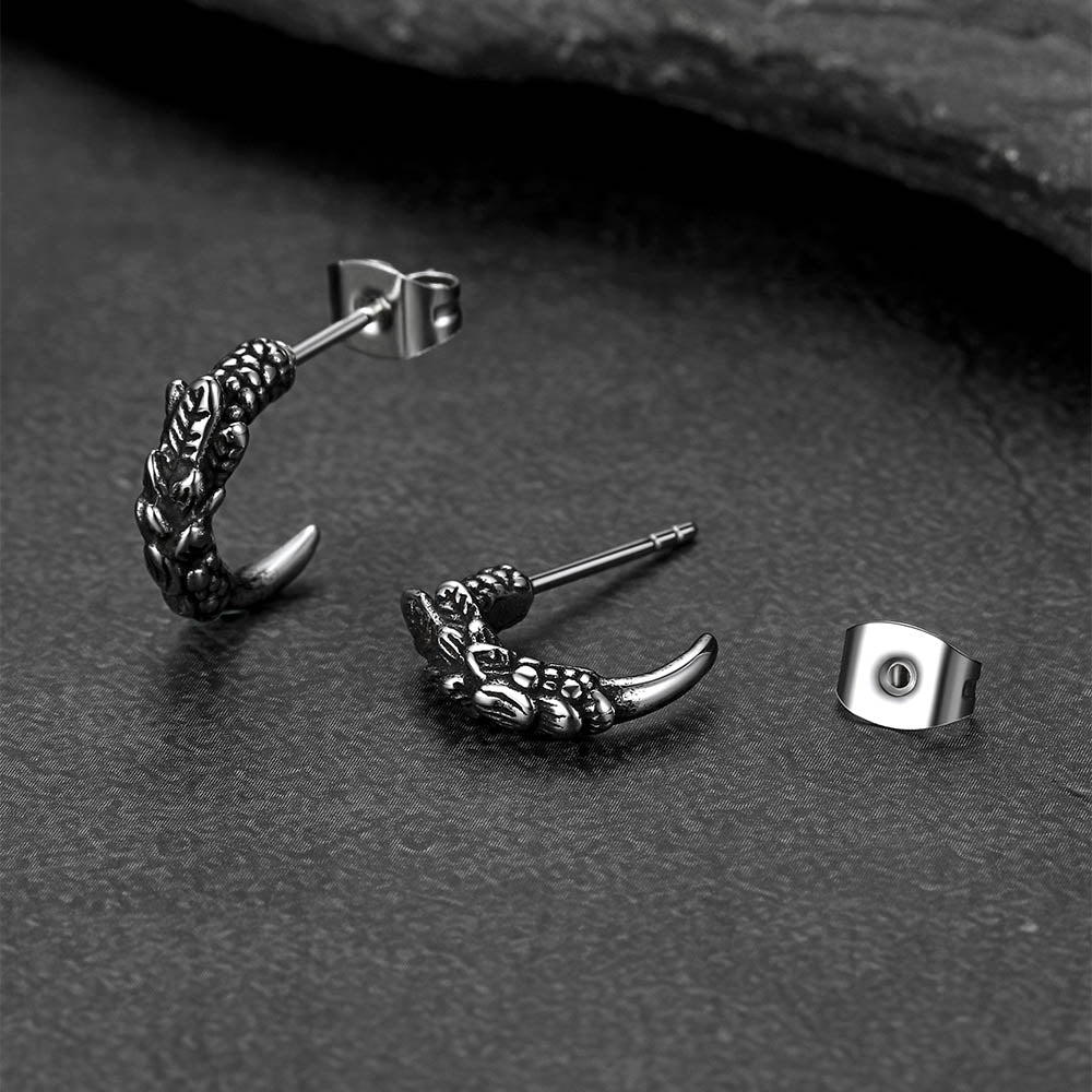 Gothic men’s animal jewelry eagle claw earrings side view